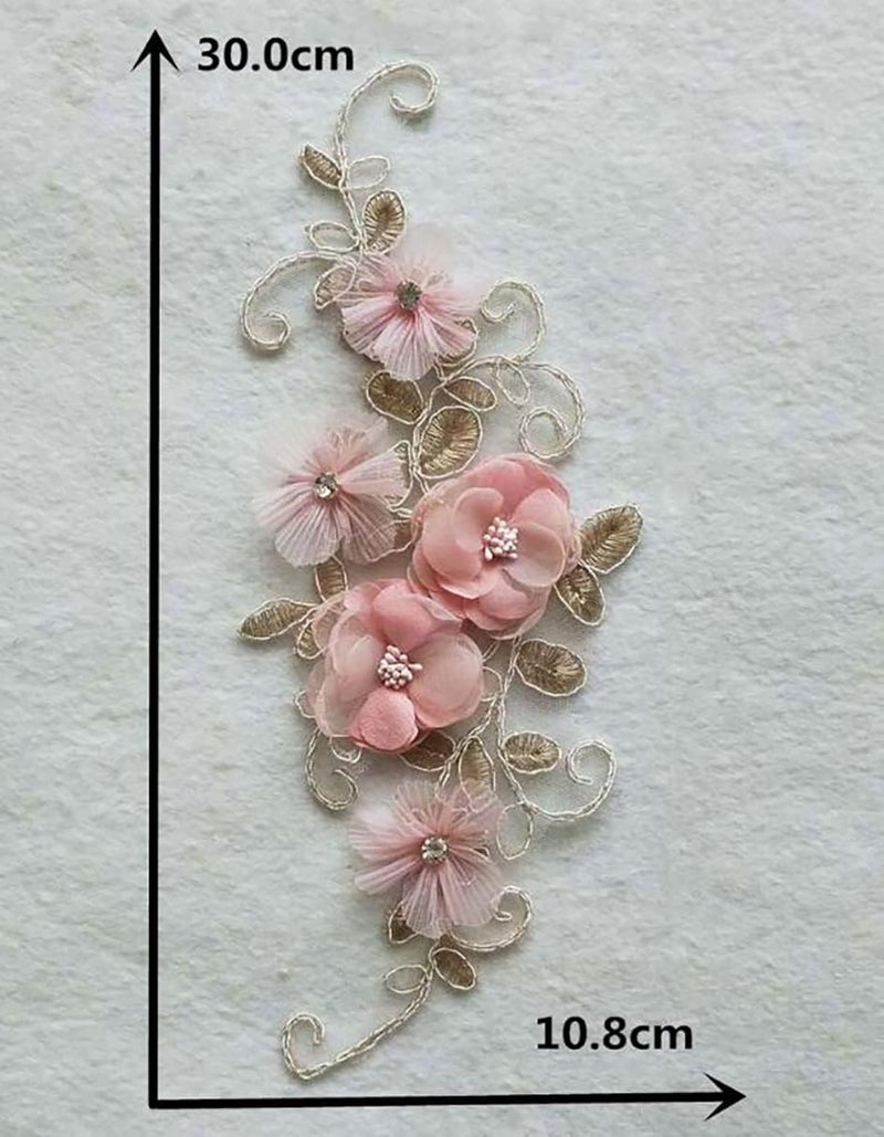 Ruinuo 3D Lace Beads Flower Applique Patches Sew on Patches Floral Embroidered Appliques Colorful Sewing Wedding Dress Handmade Decor Pink - Image 2